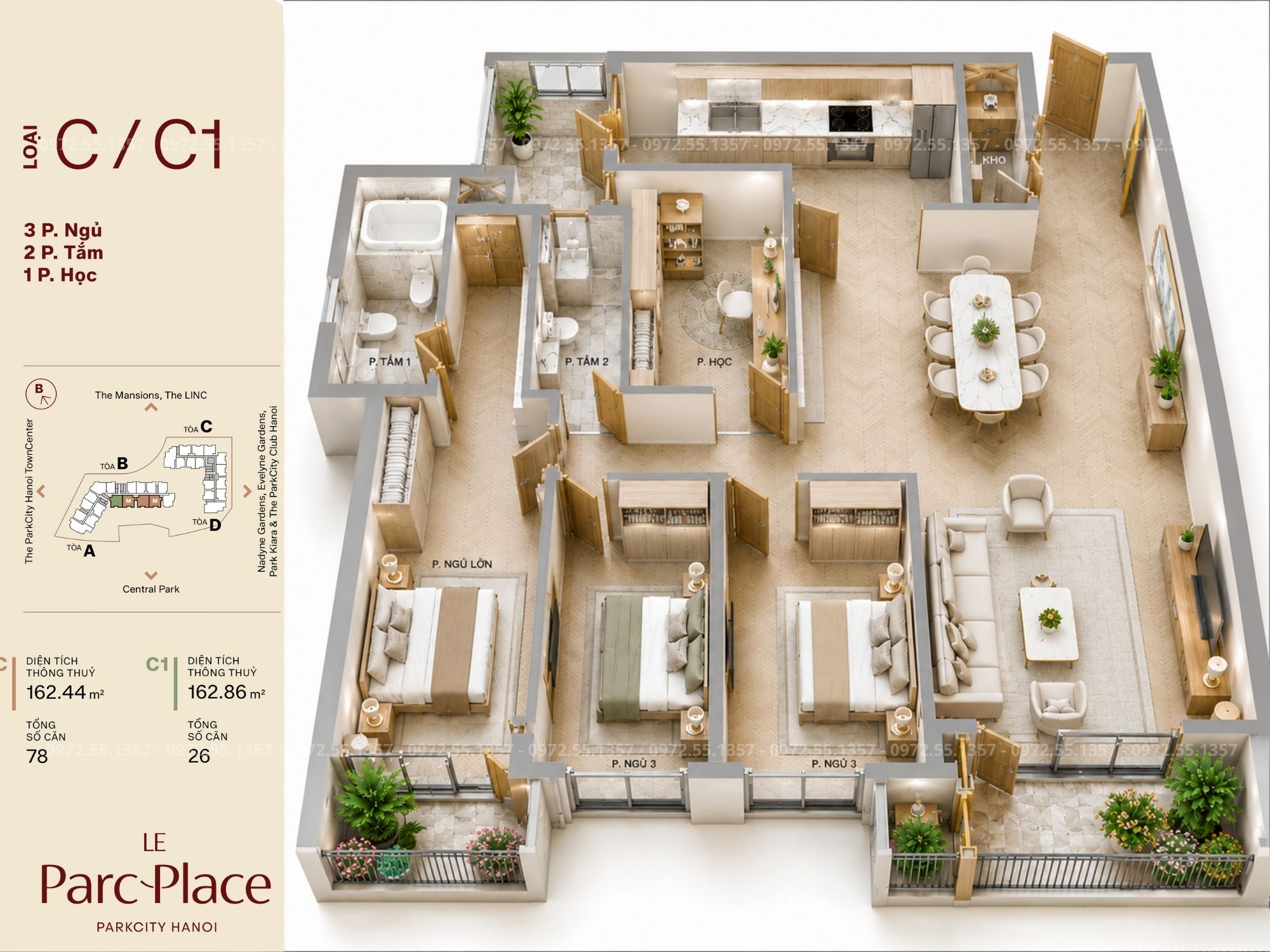 Thiết kế căn hộ 3PN Le Parc Place