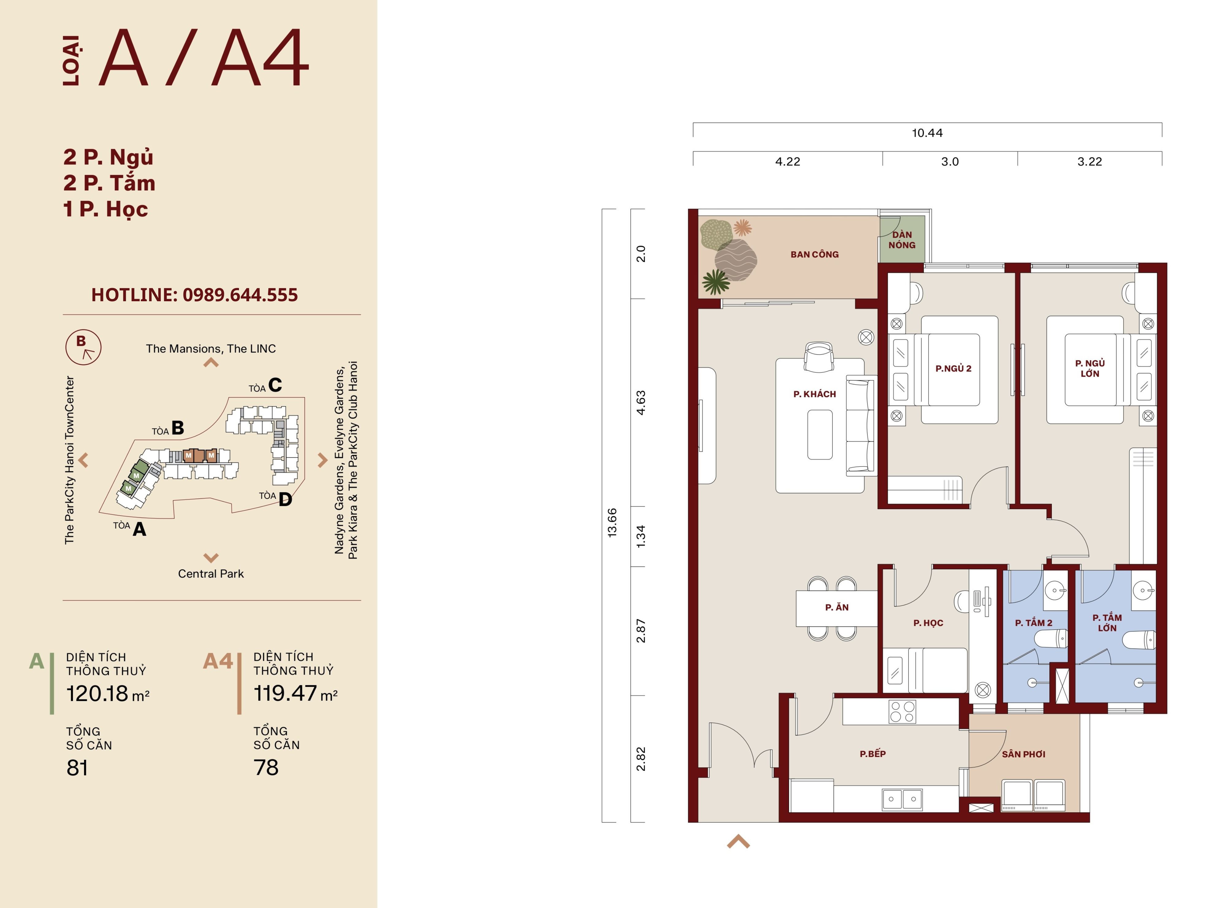 Thiết kế căn hộ Le Parc Place 2PN+1 A/A4 119.47m2