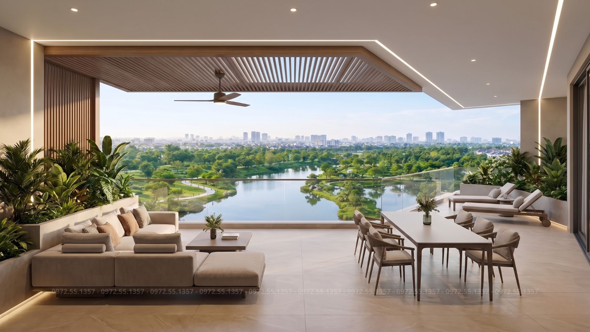 Căn hộ Sky Villa sở hữu tầm view vĩnh cửu ra công viên, hồ diều hòa 4,2ha nội khu.